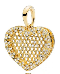 Charm colgante corazón panal pavé baño dorado