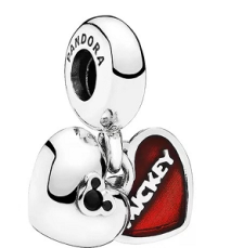 Charm colgante doble corazón Mickey esmalte rojo