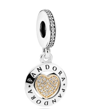 [P406] Charm colgante medallón Pandora corazón dorado pavé