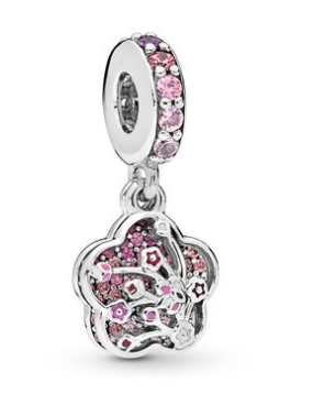 Charm colgante flor circonias rosa y púrpura