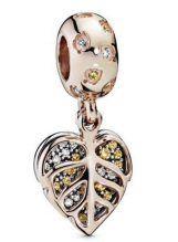 Charm colgante hoja baño oro rosa circonias champán