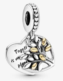 Charm colgante corazón árbol familiar hojas doradas