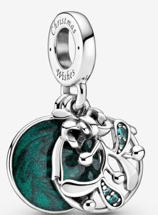 Charm colgante campana navideña acebo esmalte verde