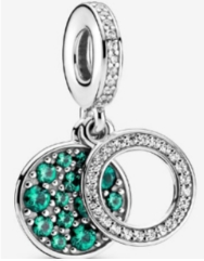 Charm colgante doble disco pavé verde y halo transparente