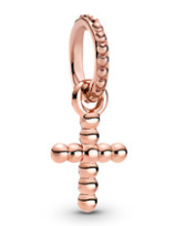 Charm colgante cruz de cuentas baño oro rosa