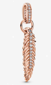 Charm colgante pluma baño oro rosa con pavé