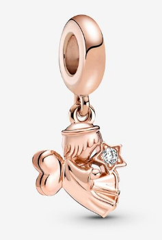 Charm colgante gorro cónico baño oro rosa con lazo y estrella