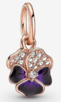 Charm colgante flor pensamiento esmalte morado oro rosa