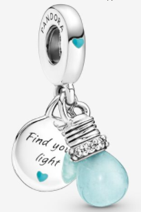 Charm colgante Find your light y bombilla piedra celeste