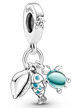 [P512] Charm colgante concha pez y tortuga Explore Pandora
