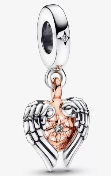 Charm colgante alas de ángel corazón bicolor Pandora