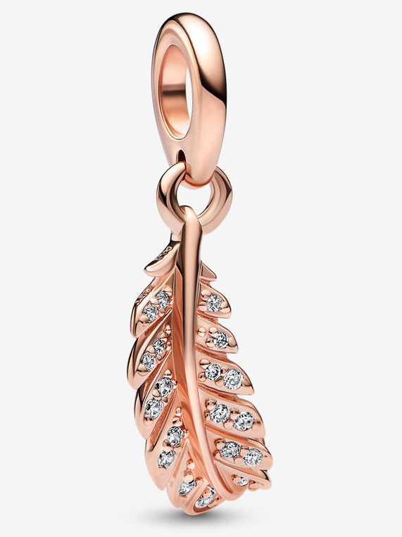 Charm colgante pluma baño oro rosa Pandora