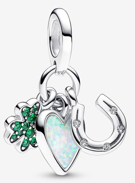 Charm triple trébol corazón ópalo y herradura