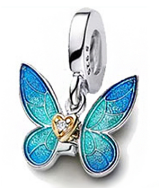 Charm colgante mariposa esmalte azul corazón dorado