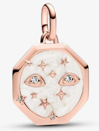 Charm colgante medallón ojos místicos baño oro rosa