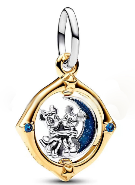 Charm colgante Mickey y Minnie luna baño dorado