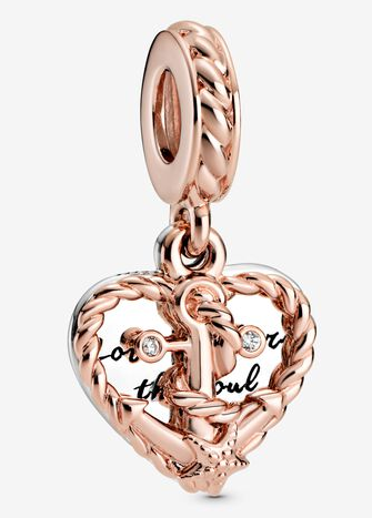 Charm colgante corazón con ancla baño oro rosa