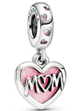 Charm colgante corazón Mom esmalte rosa
