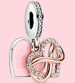 Charm colgante set infinito y corazón esmalte rosa