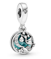 Charm colgante luna y ave esmalte turquesa