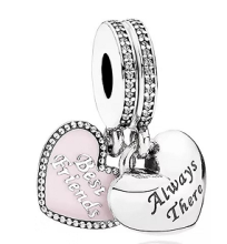 Charm colgante doble corazón Best Friends esmalte rosa y blanco Pandora
