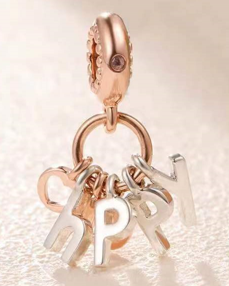 Charm colgante cluster de letras oro rosa y plata Pandora