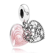 Charm colgante corazón rosa y filigrana Pandora