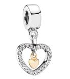 Charm colgante corazón pavé con dije baño dorado