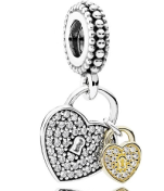 Charm colgante candados corazón pavé bicolor