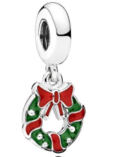 Charm colgante corona navideña esmalte verde