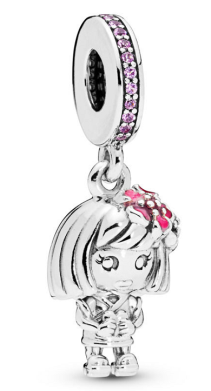 Charm colgante niña moño rosa esmaltado