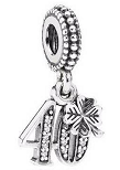 Charm colgante número 1 con flor plata texturizada