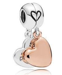 Charm colgante doble corazón plata y oro rosa