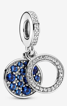Charm colgante disco pavé azul y aro circonias blancas
