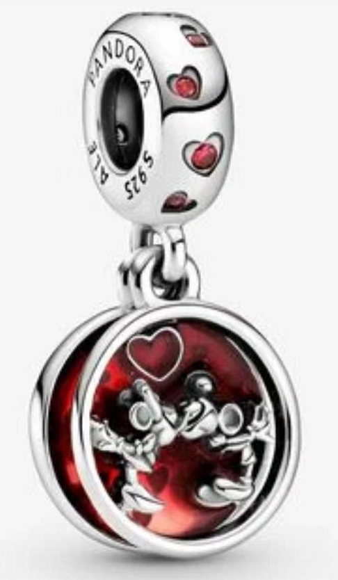 Charm colgante Disney Mickey y Minnie beso esmalte rojo