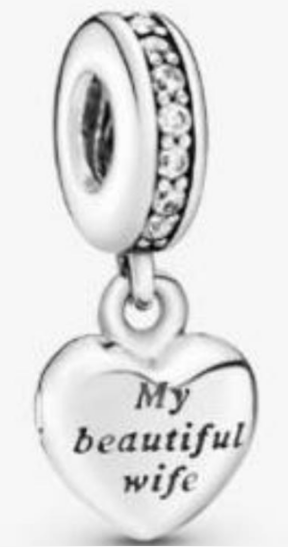 Charm colgante corazón 'My Beautiful Wife' plata