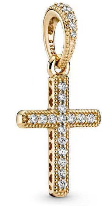 [P765] Charm colgante cruz pavé baño dorado