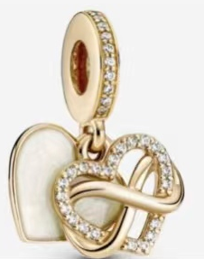 Charm colgante nudo infinito corazón dorado con placa blanca