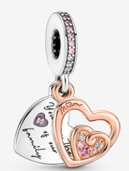 Charm colgante corazones entrelazados familia baño oro rosa Pandora