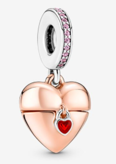 Charm colgante corazón baño oro rosa con candado rojo Pandora