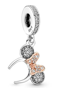 Charm colgante diadema Minnie con lazo oro rosa Pandora