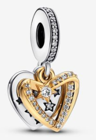 Charm colgante doble corazón estrella baño dorado Pandora