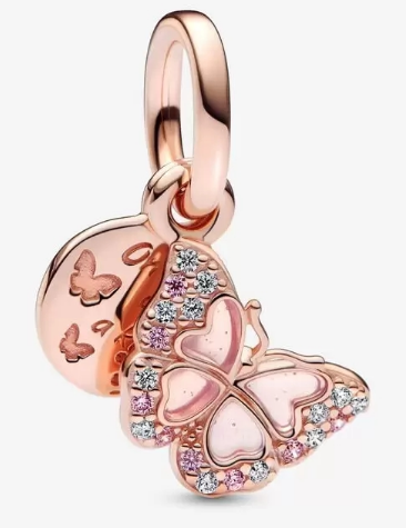 Charm colgante mariposa baño oro rosa esmalte rosa