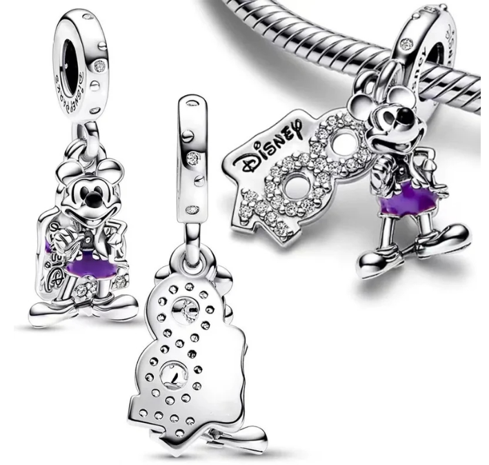 Charm colgante Minnie Mouse Disney y logotipo pavé