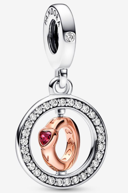 Charm colgante anillo giratorio corazón rojo baño oro rosa