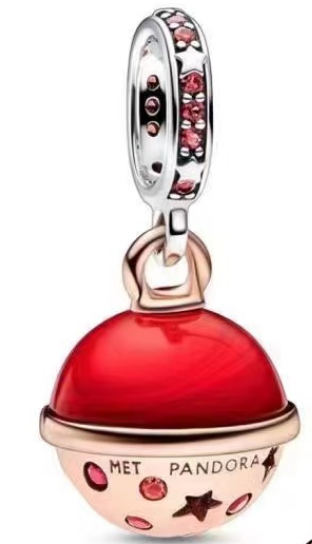 Charm colgante campana navideña esmalte rojo baño oro rosa