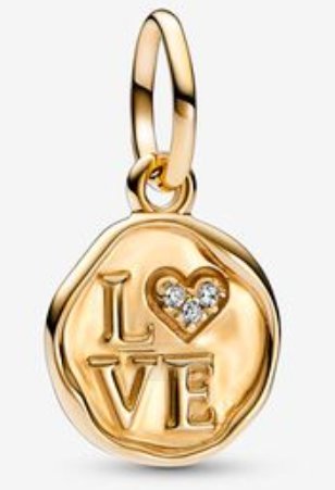 Charm colgante medalla Love baño dorado corazón pavé