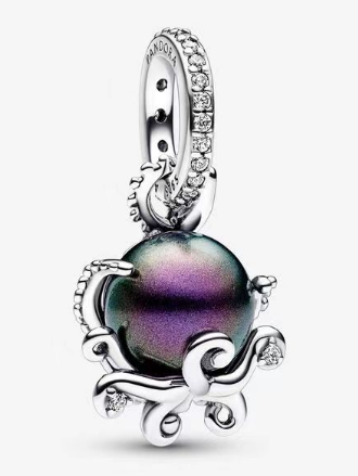 Charm colgante pulpo esfera iridiscente morada