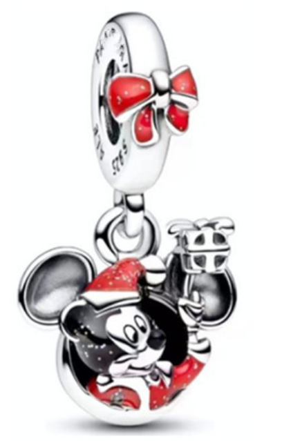 Charm colgante Mickey Mouse Navidad moño rojo