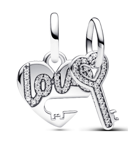 Charm doble corazón Love y llave con circonias